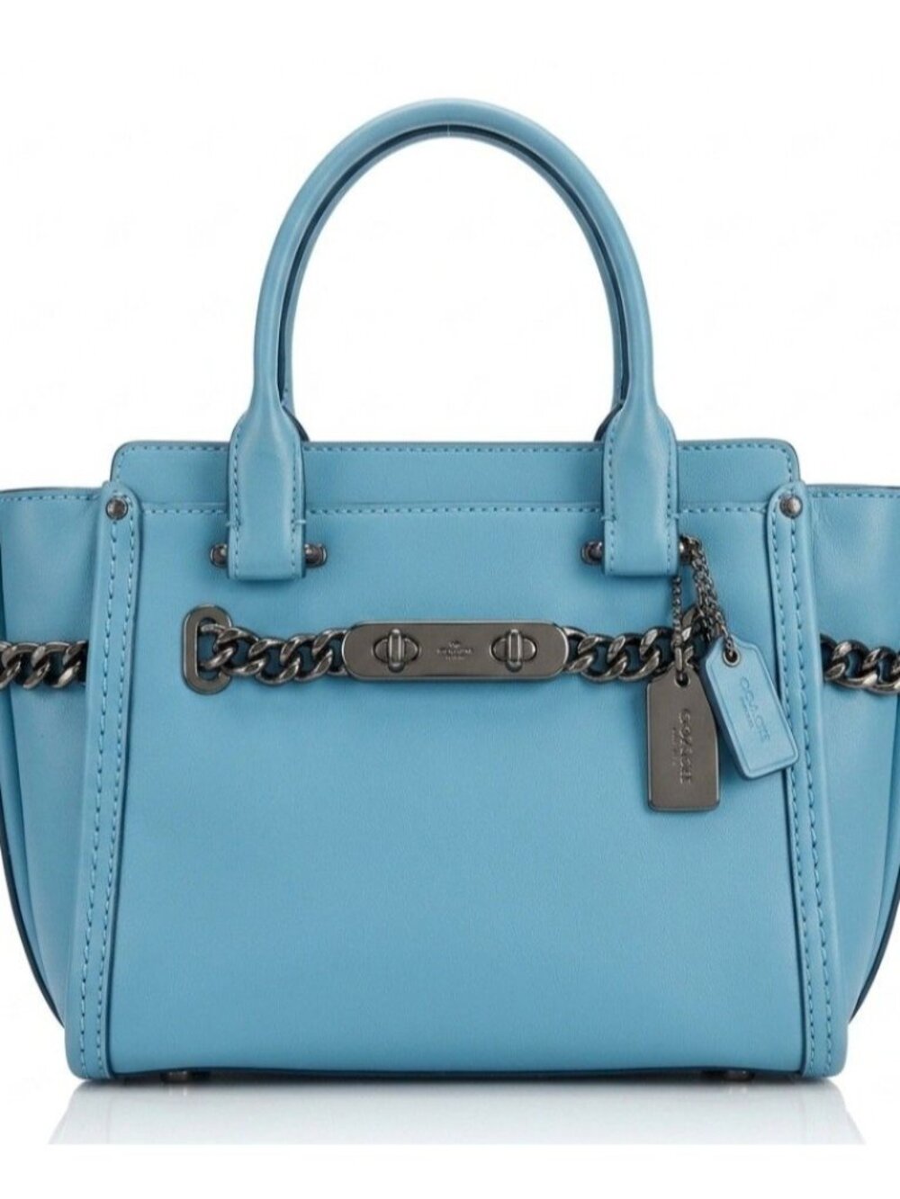 Coach Swagger 27 Cloud Blue Glovetanned Leather Satchel Chain Bag 59542 AUTH